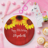 Zonnebloem Rustisch Hout Birthday Papieren Bordje (Feest)