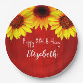 Zonnebloem Rustisch Hout Birthday Papieren Bordje (Voorkant)