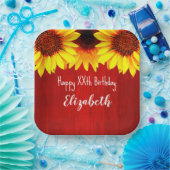 Zonnebloem Rustisch Hout Birthday Papieren Bordje (Feest)