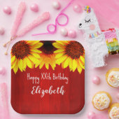 Zonnebloem Rustisch Hout Birthday Papieren Bordje (Feest)