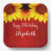 Zonnebloem Rustisch Hout Birthday Papieren Bordje (Voorkant)