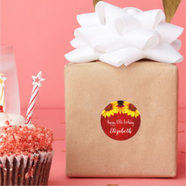 Zonnebloem Rustisch Hout Birthday Ronde Sticker