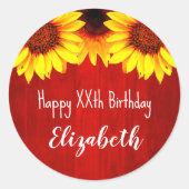 Zonnebloem Rustisch Hout Birthday Ronde Sticker (Voorkant)