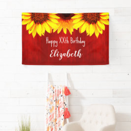 Zonnebloem Rustisch Hout Birthday Spandoek