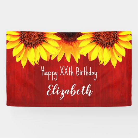 Zonnebloem Rustisch Hout Birthday Spandoek (Horizontaal)