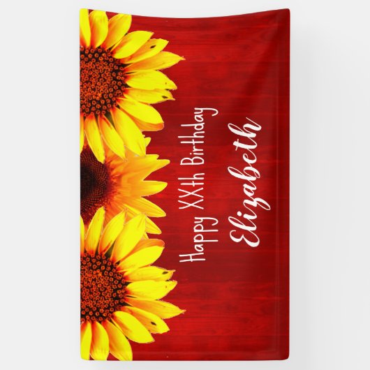 Zonnebloem Rustisch Hout Birthday Spandoek (Verticaal)