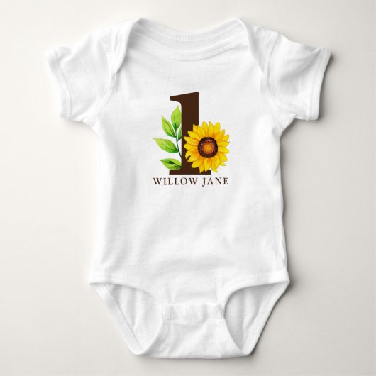 Zonnebloem Rustisch Land 1ste verjaardag Baby Romper (Voorkant)