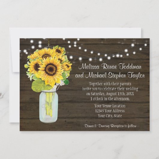 Zonnebloem - Rustisch Land Mason Jar Licht I Kaart (Voorkant)