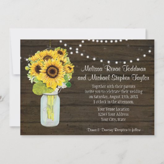 Zonnebloem - Rustisch Land Mason Jar Licht Kaart (Voorkant)