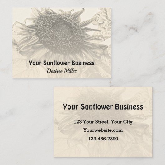 Zonnebloem  Rustisch Land Sepia Floral Visitekaartje (Voorkant / Achterkant)