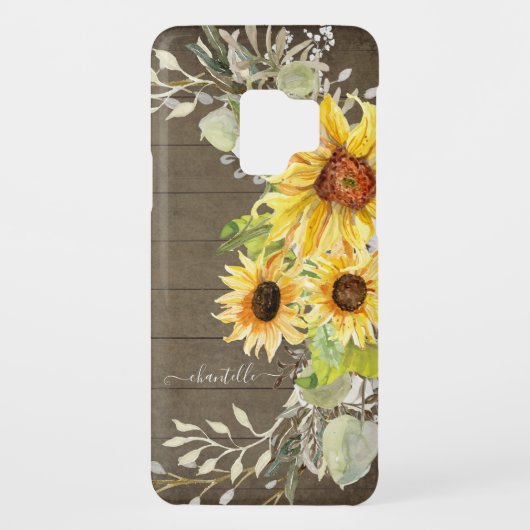 Zonnebloem Rustisch Land Waterverf Hout Case-Mate Samsung Galaxy Hoesje (Achterkant)