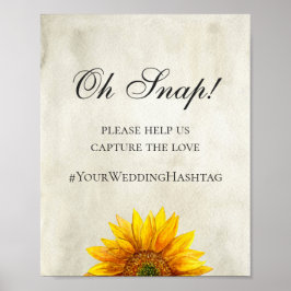 Zonnebloem. Rustisch trouwinstagrambord. Hashtag Poster