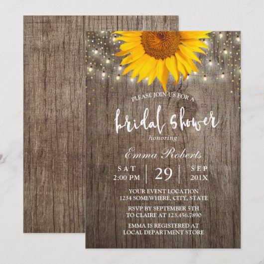 Zonnebloem Rustisch Vrijgezellenfeest met houtware Kaart (Voorkant / Achterkant)