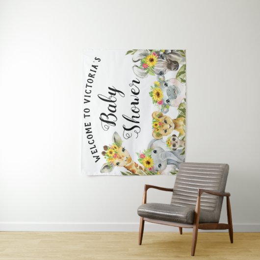 Zonnebloem Safari Baby shower Banner Achtergrond M Wandkleed (In situ)