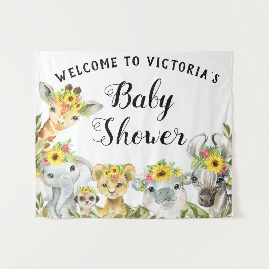 Zonnebloem Safari Baby shower Banner Achtergrond M Wandkleed (Voorkant (horizontaal))