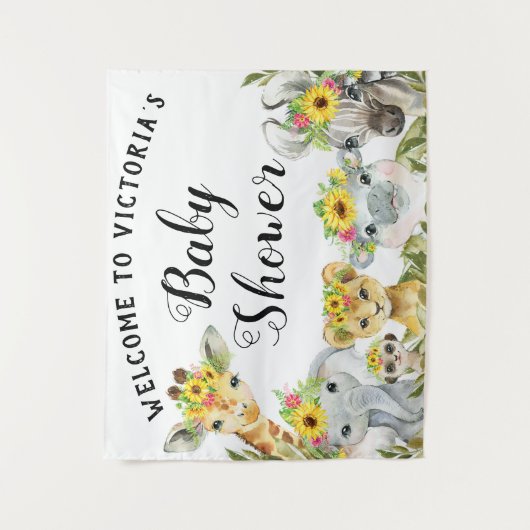 Zonnebloem Safari Baby shower Banner Achtergrond M Wandkleed (Voorkant)