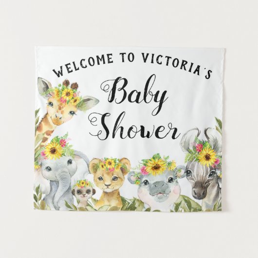 Zonnebloem Safari Baby Shower Banner Achtergrond Wandkleed (Voorkant (horizontaal))