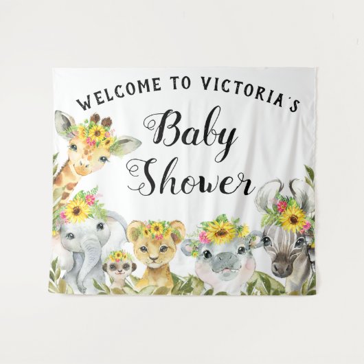 Zonnebloem Safari Baby Shower Banner Achtergrond Wandkleed (Voorkant (horizontaal))