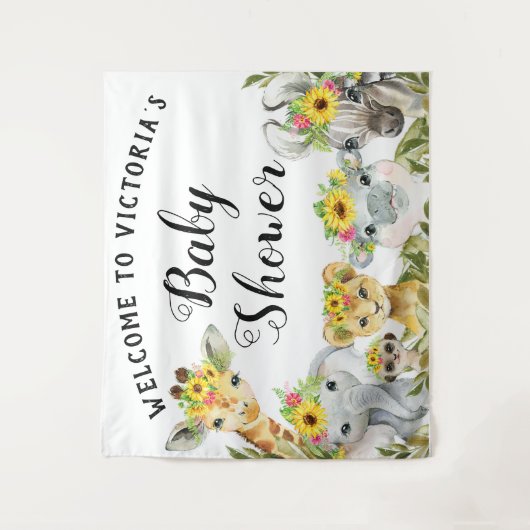 Zonnebloem Safari Baby Shower Banner Achtergrond Wandkleed (Voorkant)