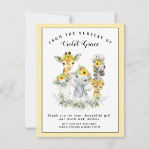 Zonnebloem Safari Baby Shower Bedankkaartjes Kaart