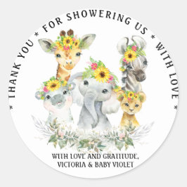 Zonnebloem Safari Baby shower Classic Ronde Sticke Ronde Sticker
