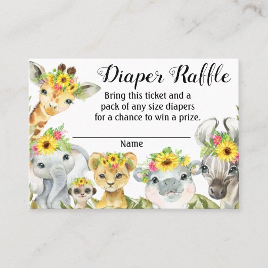 Zonnebloem Safari Baby shower Luier Raffle Ticket (Voorkant)