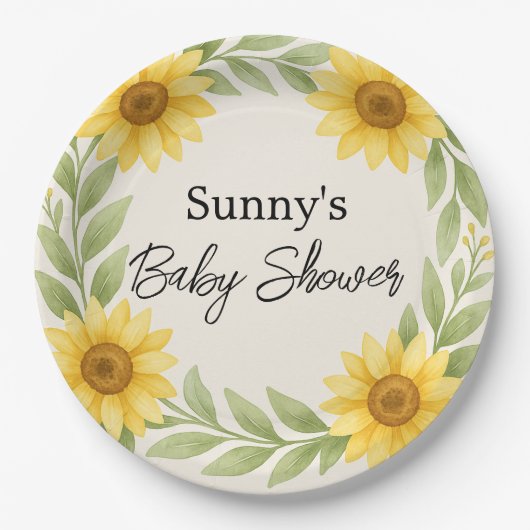 Zonnebloem & Sage Baby shower Papier Bord (Voorkant)