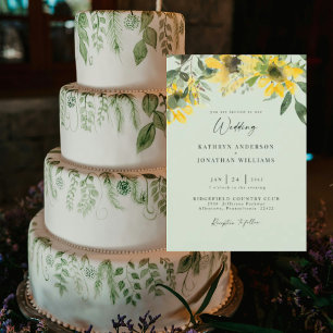 Zonnebloem Sage Elegante bruiloft Geen ouders Kaart