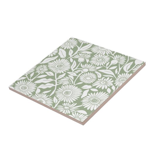 Zonnebloem Sage Groen Minimaal Monochroom Tegeltje (Zijkant)