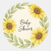 Zonnebloem & Sage Rustic Baby shower Envelope Seal Ronde Sticker (Voorkant)