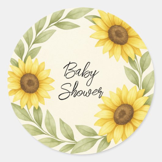 Zonnebloem & Sage Rustic Baby shower Envelope Seal Ronde Sticker (Voorkant)