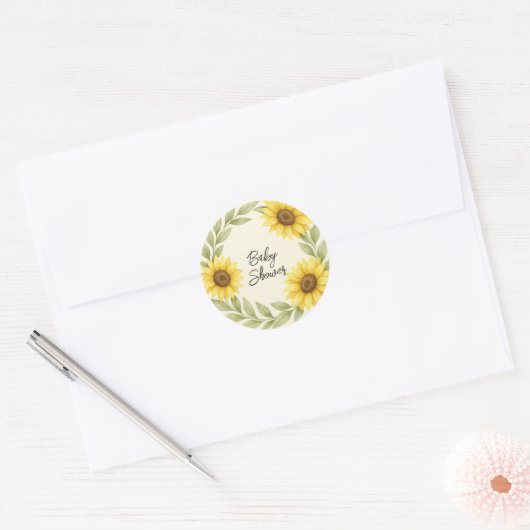 Zonnebloem & Sage Rustic Baby shower Envelope Seal Ronde Sticker (Envelop)
