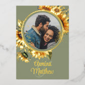 Zonnebloem Salie Groen Aangepaste Foto Huwelijk Folie Uitnodiging (Voorkant)