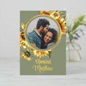 Zonnebloem Salie Groen Aangepaste Foto Huwelijk Folie Uitnodiging (Staand Voorkant)