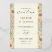 Zonnebloem Salie Groen Aangepaste Foto Huwelijk Folie Uitnodiging (Achterkant)