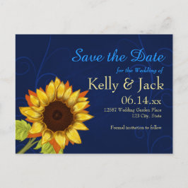 Zonnebloem / Save the Date Blauwe bruiloft Aankondigingskaart