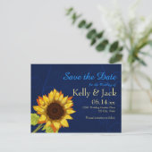 Zonnebloem / Save the Date Blauwe bruiloft Aankondigingskaart (Staand voorkant)