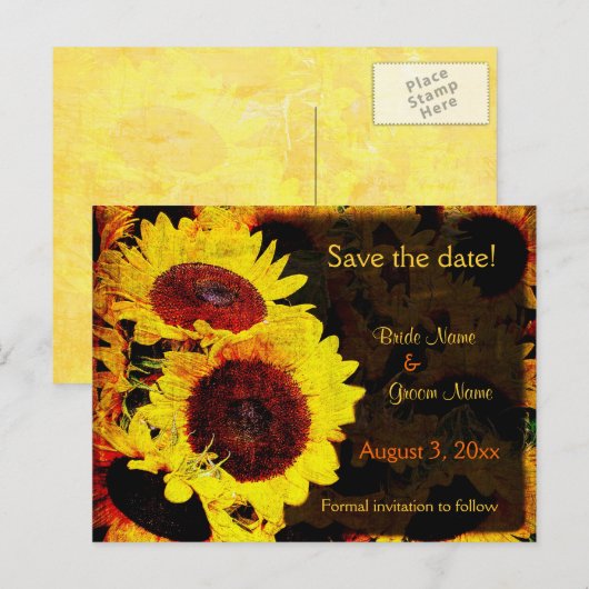 Zonnebloem save the date briefkaart (Voorkant / Achterkant)