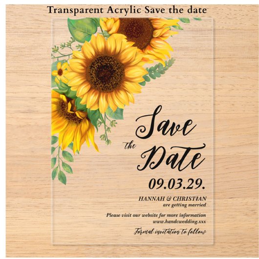 Zonnebloem Save the date-herinneringskaart voor he Acryl Uitnodigingen