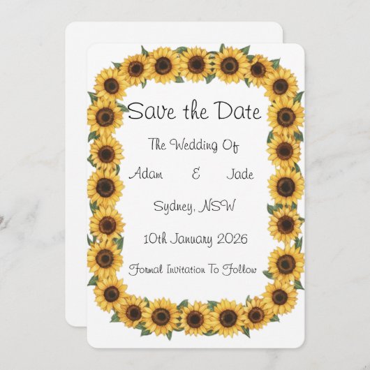 Zonnebloem save the date kaart (Voorkant / Achterkant)