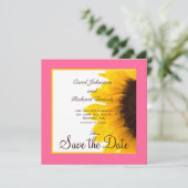 Zonnebloem Save the Date Kaarten Roze Geel (Staand voorkant)