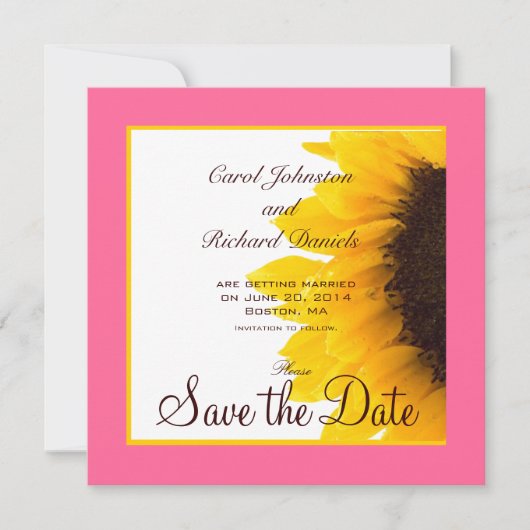 Zonnebloem Save the Date Kaarten Roze Geel (Voorkant)
