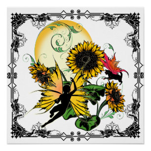 Zonnebloem Schaduw Fairy and Cosmic Cat Poster