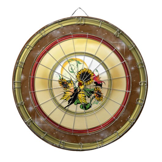 Zonnebloem Schaduwfee en Kosmische Kat Dartbord (Voorkant)