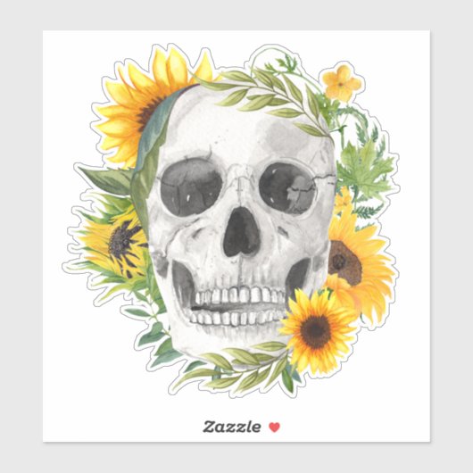 Zonnebloem schedel gotisch sticker (Vel)