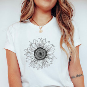 Zonnebloem schets; botanische zomer t-shirt