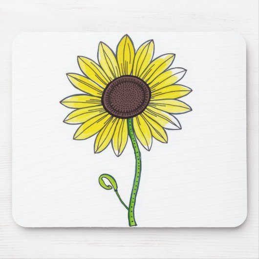 Zonnebloem schets op wit muismat (Voorkant)