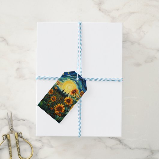 Zonnebloem Schilderij Van Gogh Cadeaulabel (Met Touw)