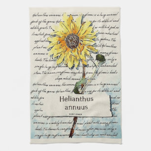 Zonnebloem  schilderij van waterverf theedoek