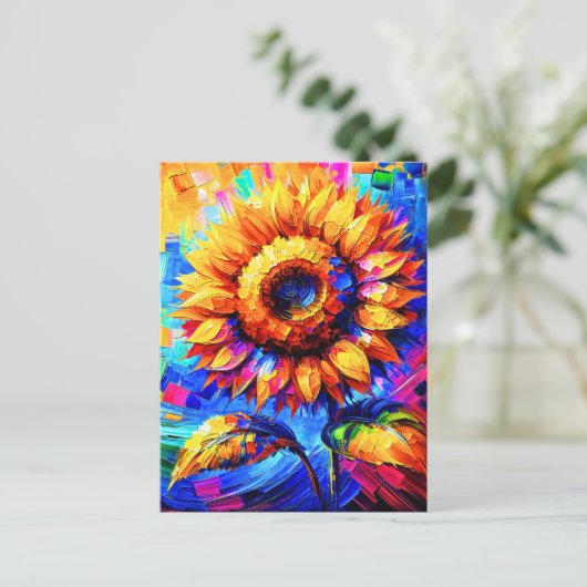 Zonnebloem Schildering Levendige Kleuren Zonnebloe Briefkaart (Staand voorkant)